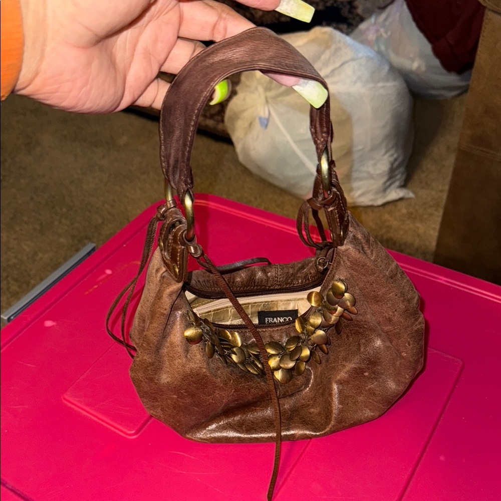Franco Sarto Brown Leather Hobo Bag with Gold Hardware